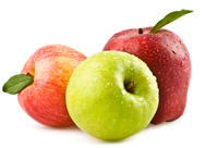 3 apples with white background.